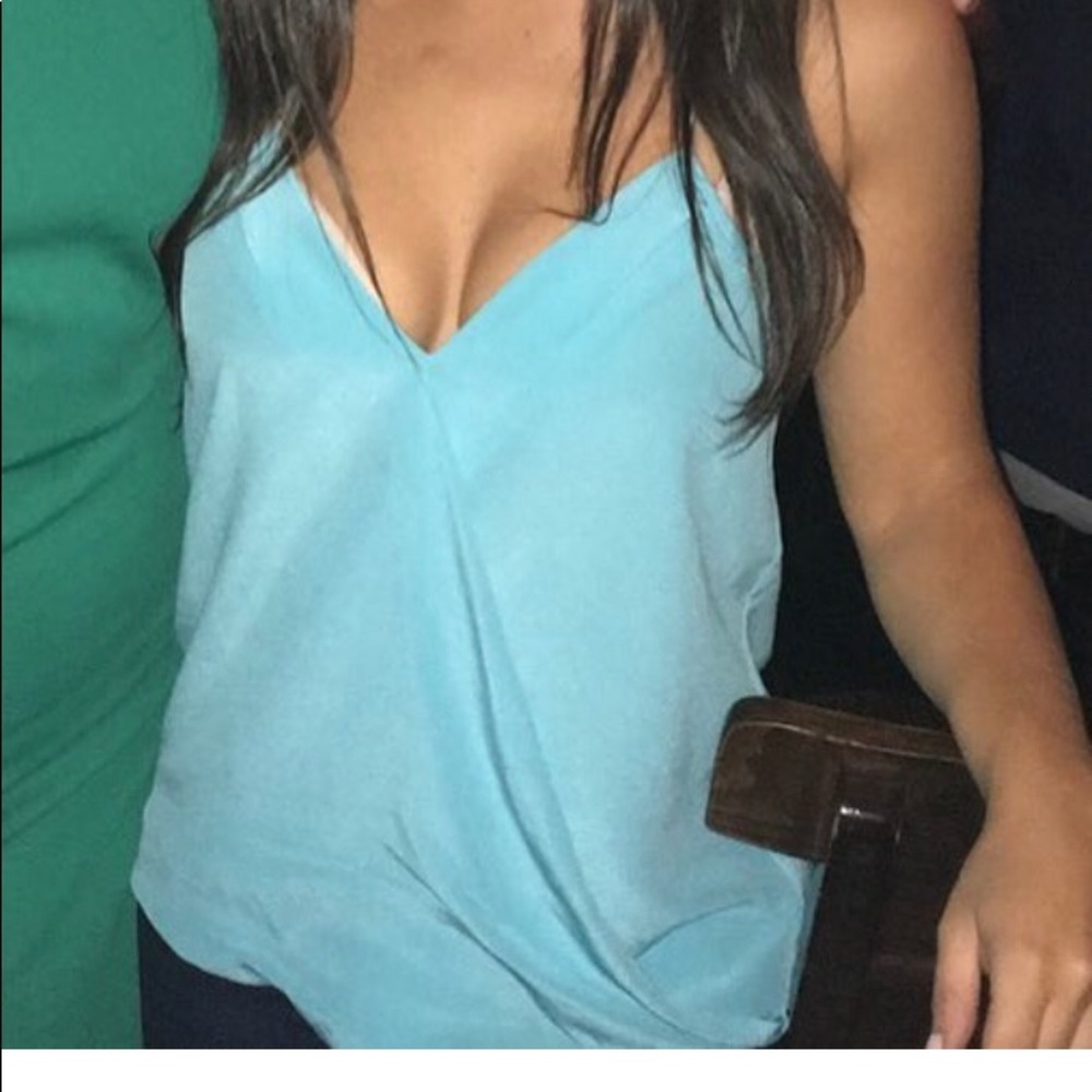 100% silk Trina Turk tank turquoise blue P